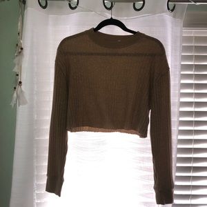 Cropped tan crew neck sweater